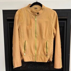 Vintage Roosevelt American College Yellow Faux Leather Moto Zip Up Jacket